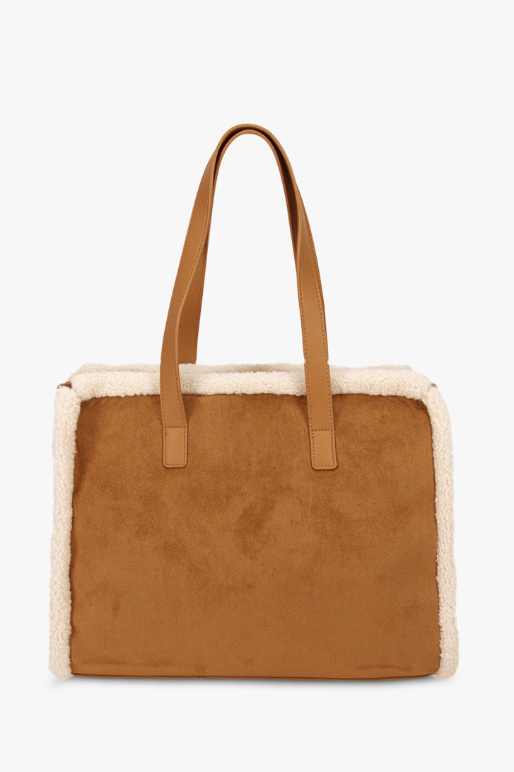 Bruine suède shopper met wollen details van Modeno voor Dames