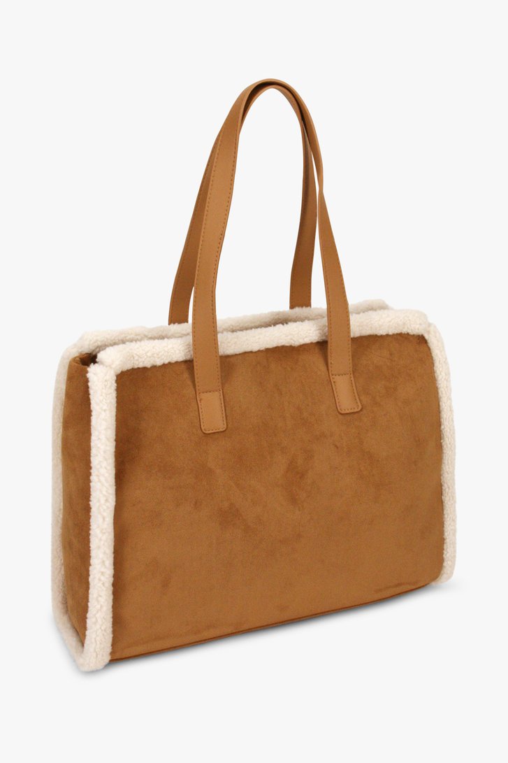 Bruine suède shopper met wollen details van Modeno voor Dames