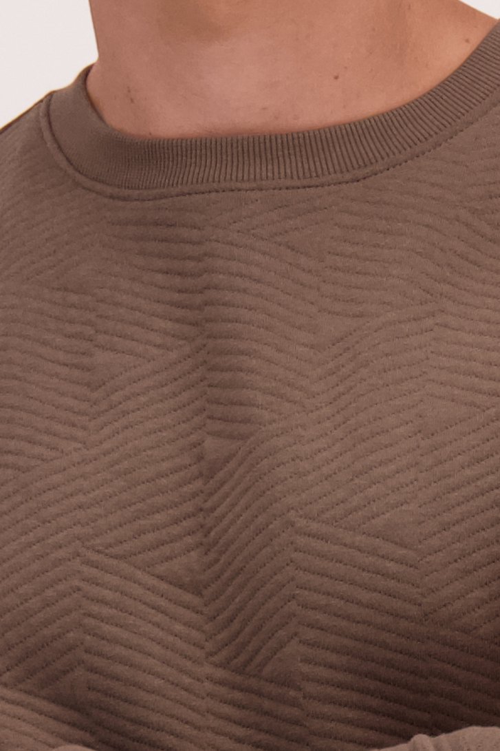 Detail van Bruine sweater met textuur door Casual Five voor Heren