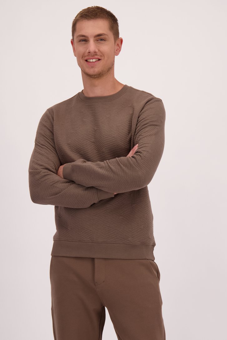 Voorkant van Bruine sweater met textuur door Casual Five voor Heren
