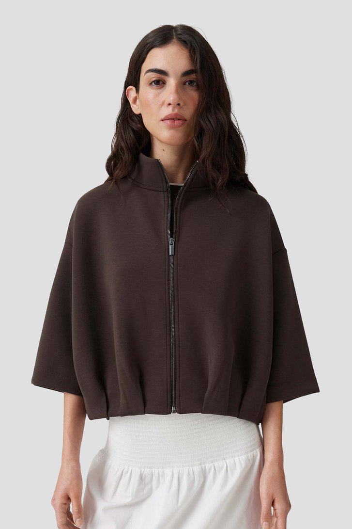 Voorkant van Bruine sweatvest met 3/4 mouwen door Opus voor Dames