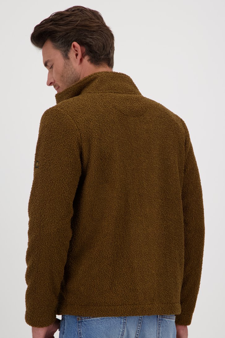 Bruine teddy cardigan met rits van Ravøtt voor Heren