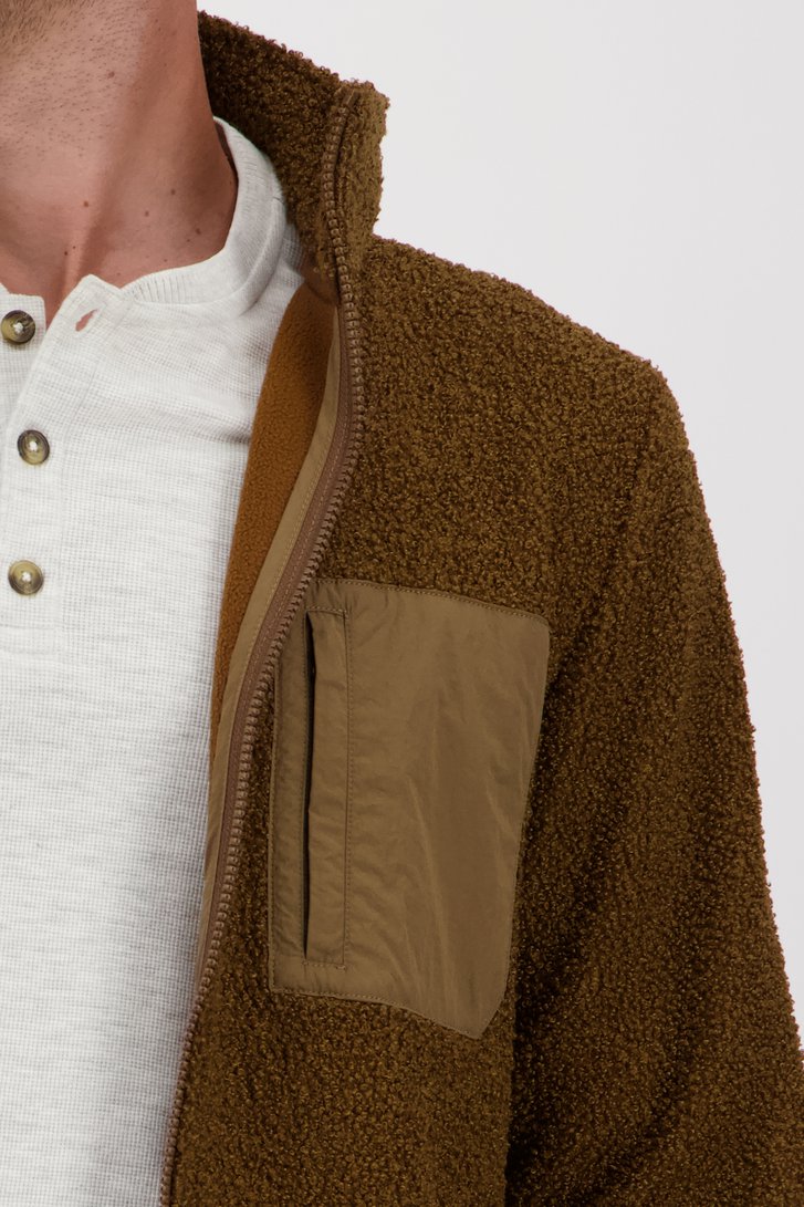 Bruine teddy cardigan met rits van Ravøtt voor Heren
