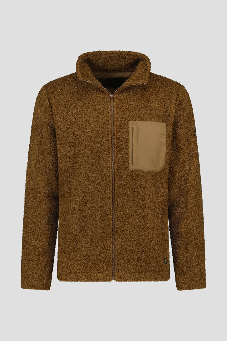 Bruine teddy cardigan met rits van Ravøtt voor Heren