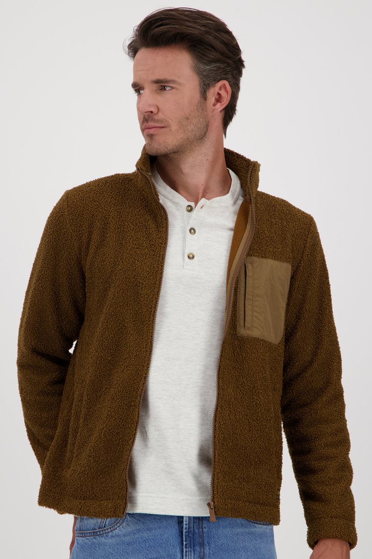 Bruine teddy cardigan met rits van Ravøtt voor Heren