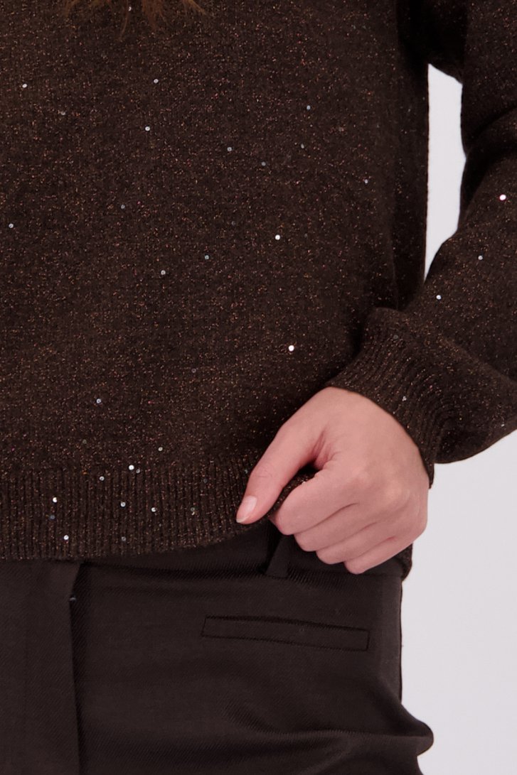 Detail van Bruine trui met glitters door Geisha voor Dames