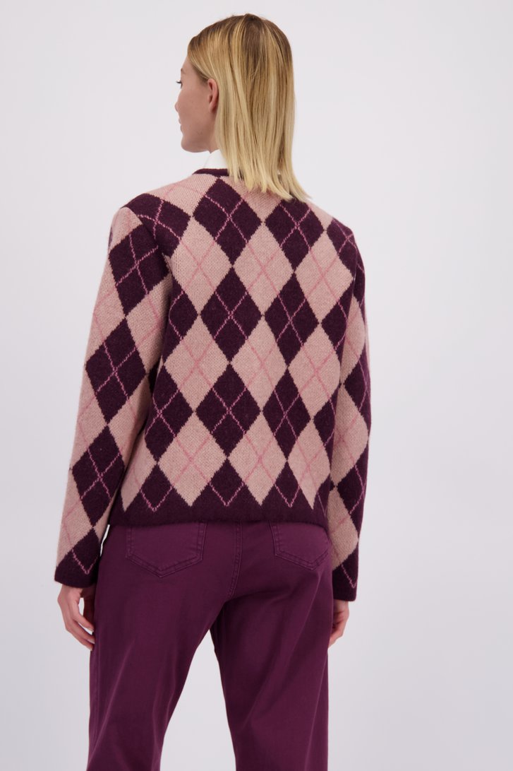 Le dos de Cardigan à carreaux bordeaux et rose de More & More pour Femmes