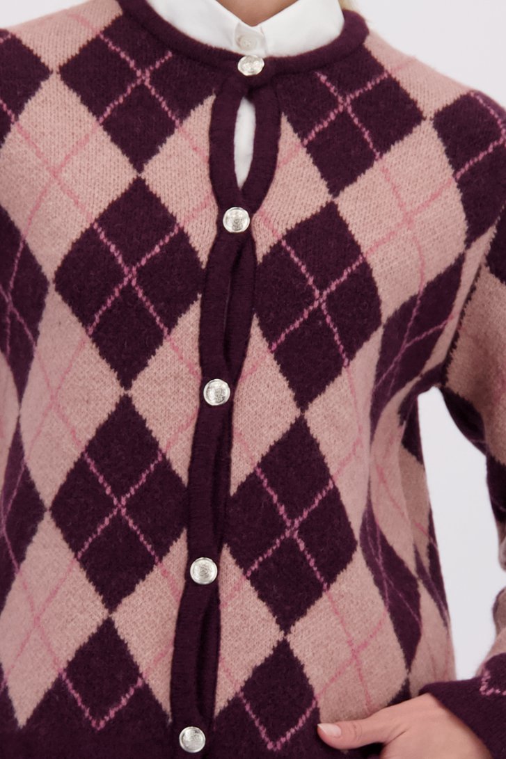 Détail de Cardigan à carreaux bordeaux et rose de More & More pour Femmes