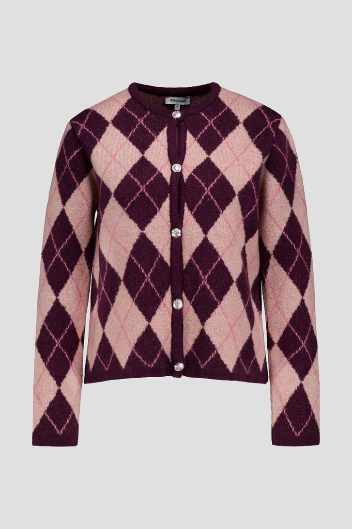 Photo produit 1 de Cardigan à carreaux bordeaux et rose de More & More pour Femmes
