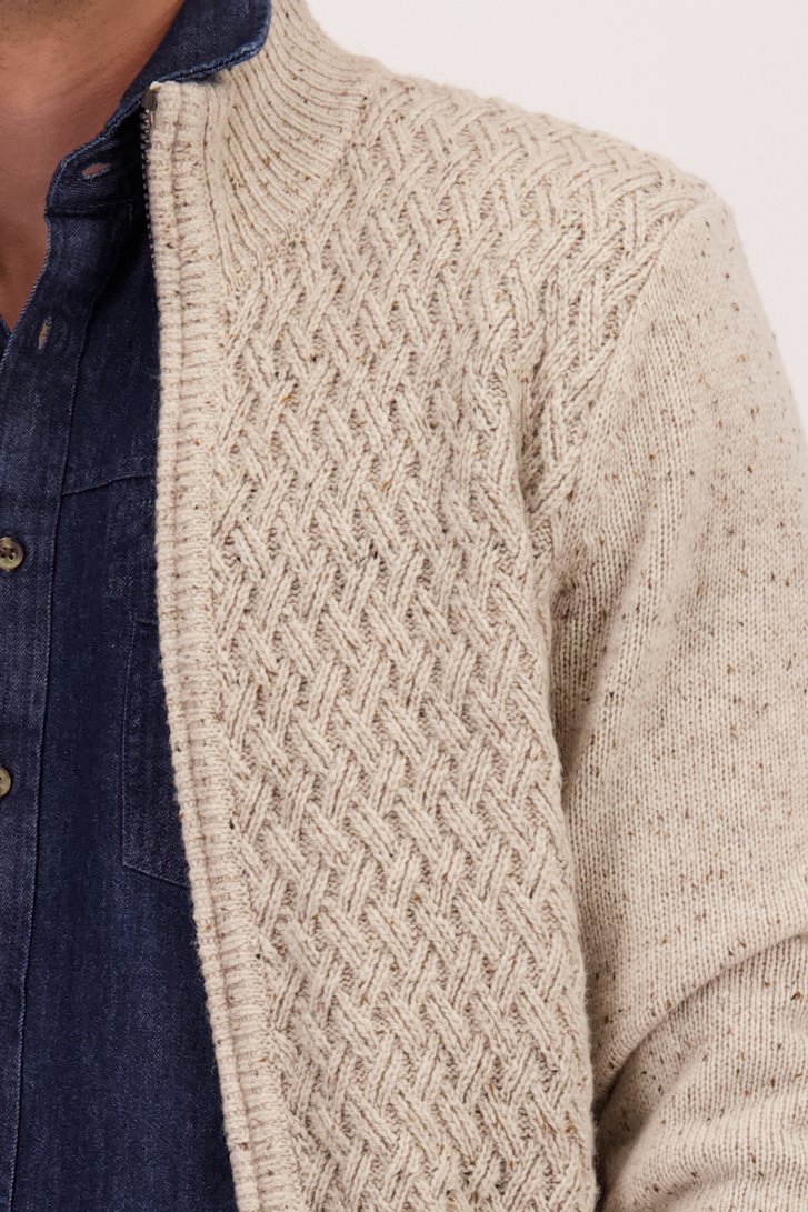 Détail de Cardigan beige avec fermeture éclair de Ravøtt pour Hommes