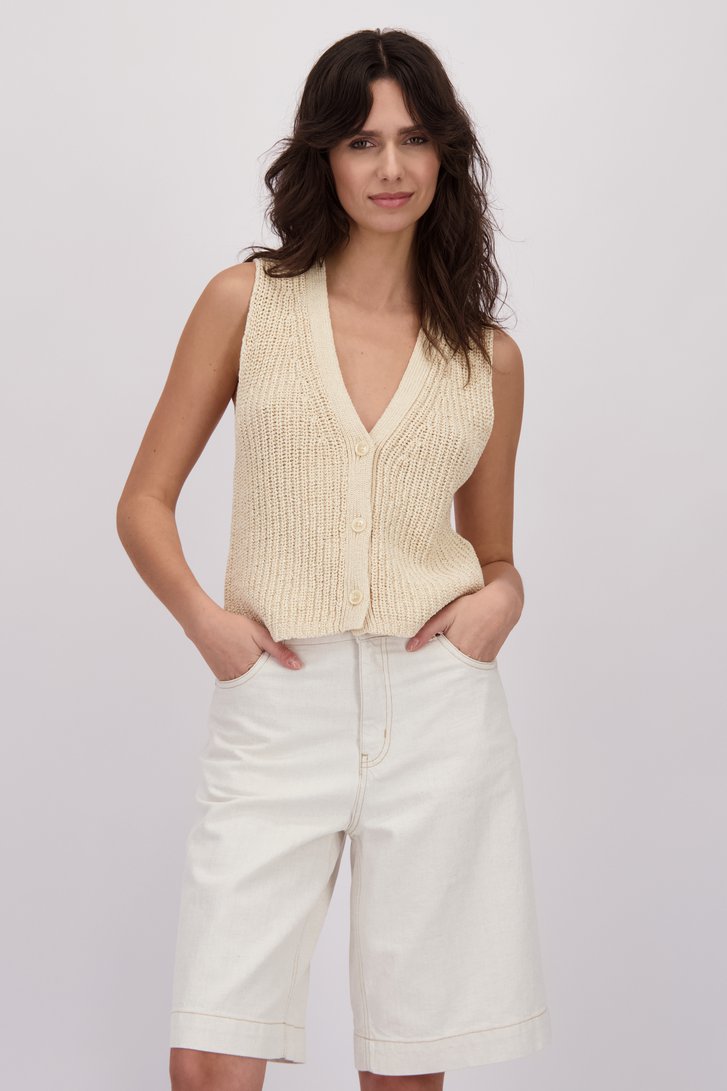 Le dos de Cardigan beige sans manches avec boutons de Louise pour Femmes