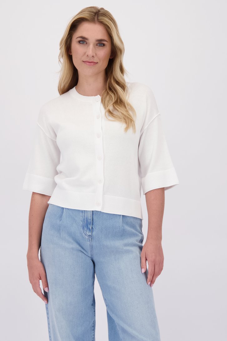 Le devant de Cardigan blanc à manches trois-quarts de Libelle pour Femmes