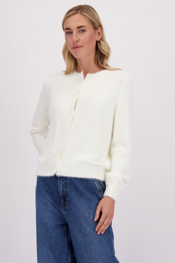 Le devant de Cardigan blanc en tissu imitation fourrure de Liberty Island pour Femmes