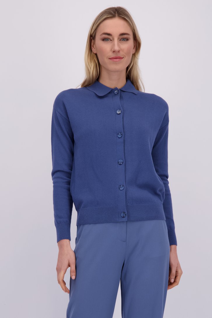 Le devant de Cardigan bleu à col polo de Liberty Island pour Femmes