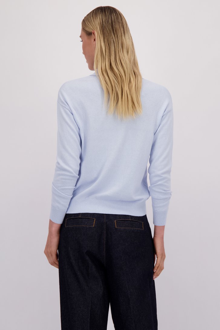 Le dos de Cardigan bleu clair avec col de Liberty Island pour Femmes