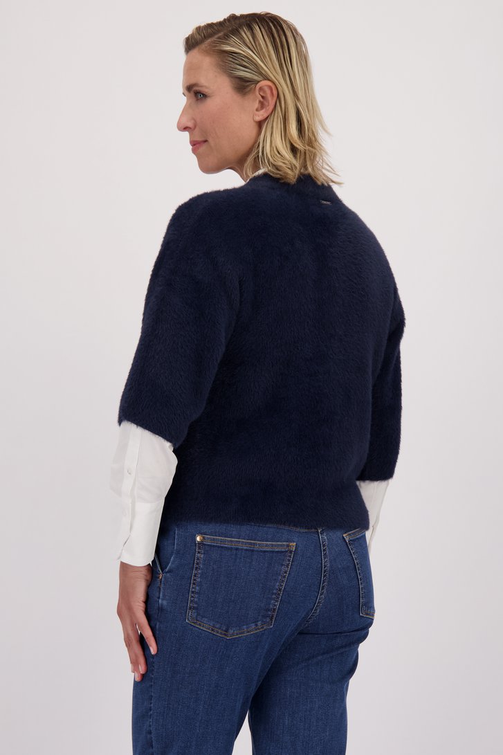 Le dos de Cardigan bleu foncé à manches longues de Claude Arielle pour Femmes