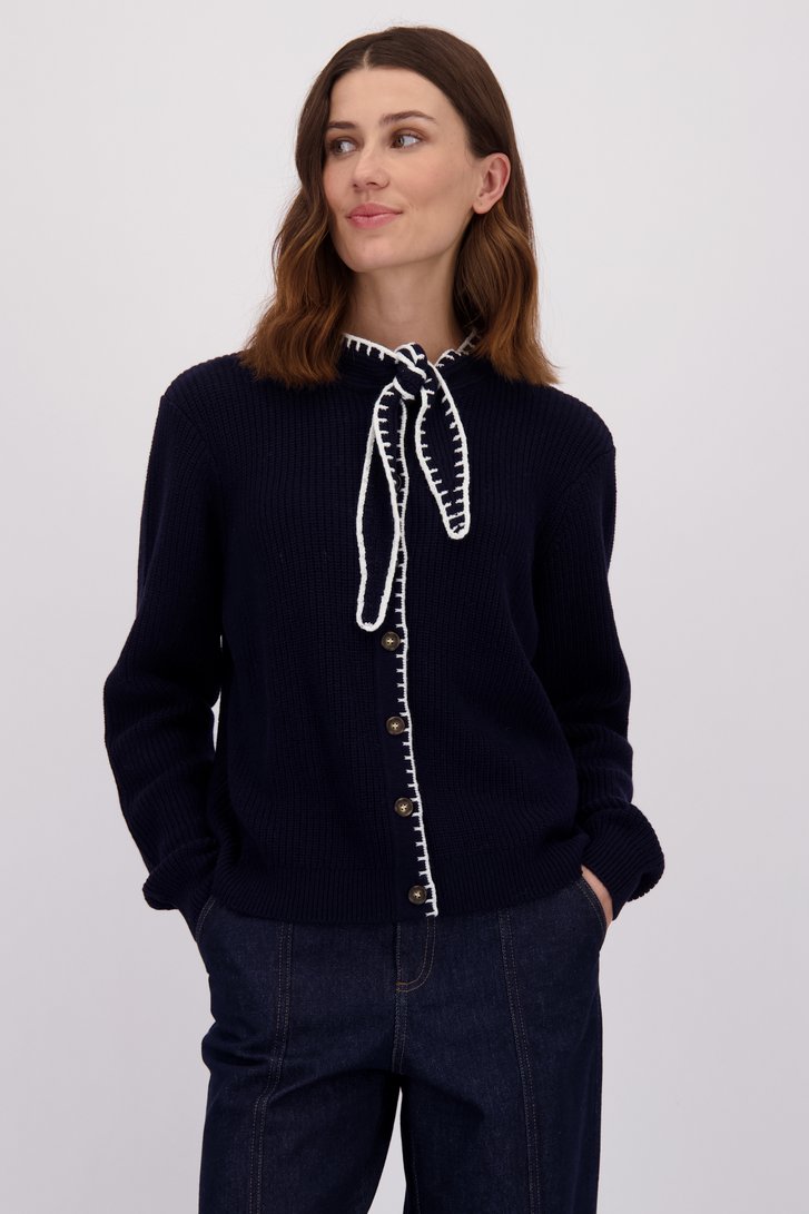 Le devant de Cardigan bleu foncé avec foulard de LŌVING pour Femmes