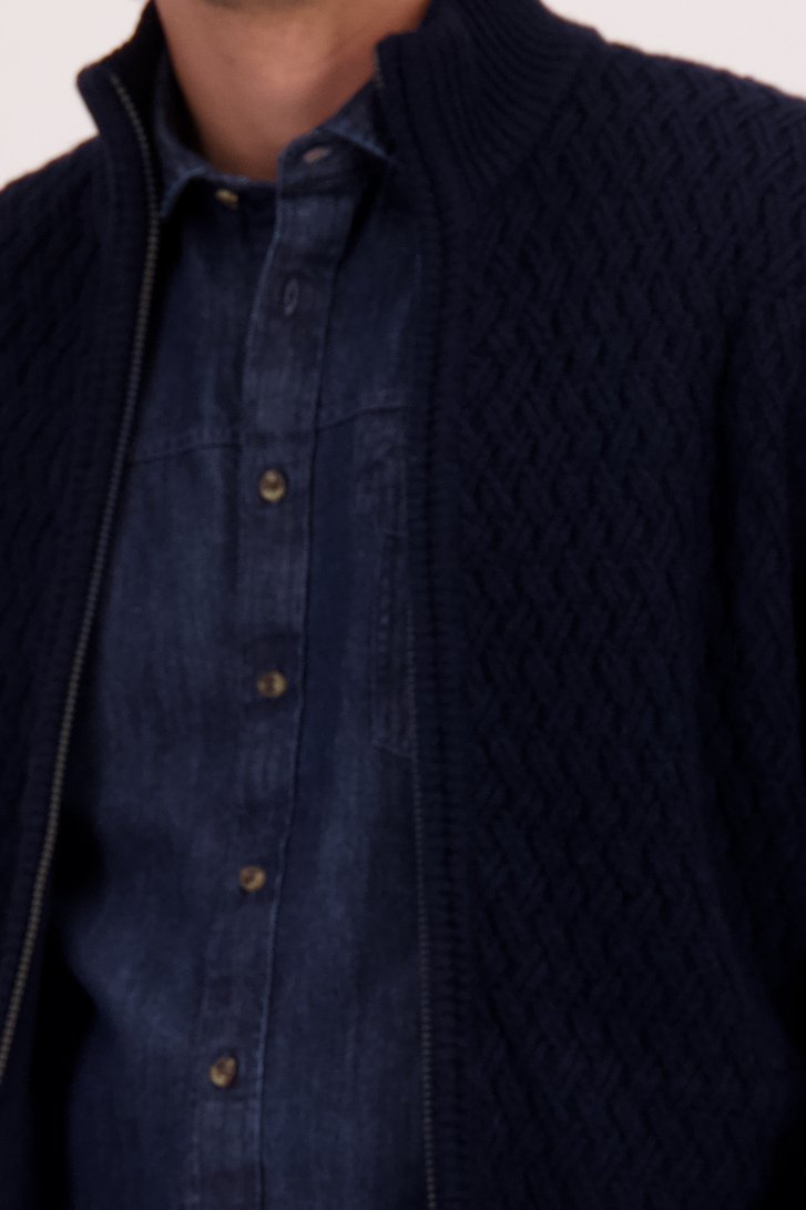 Détail de Cardigan bleu marine zippé de Ravøtt pour Hommes