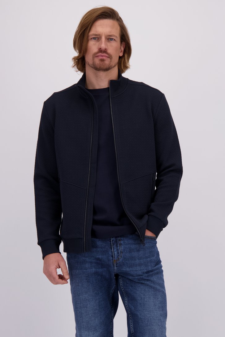 Le devant de Cardigan bleu marine zippé de Ravøtt pour Hommes