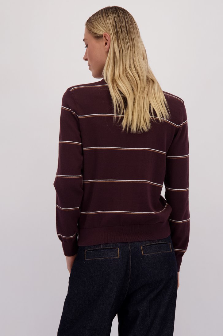 Le dos de Cardigan brun à col avec rayures  de Liberty Island pour Femmes