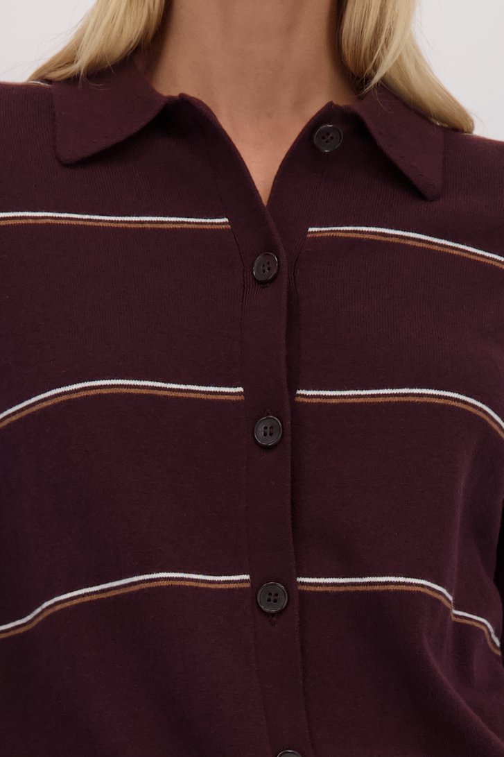 Détail de Cardigan brun à col avec rayures  de Liberty Island pour Femmes