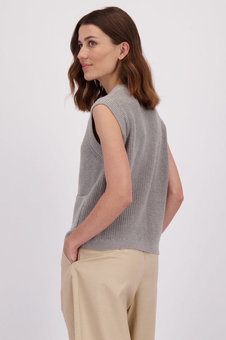 Le dos de Cardigan gris sans manches avec laine de LŌVING pour Femmes