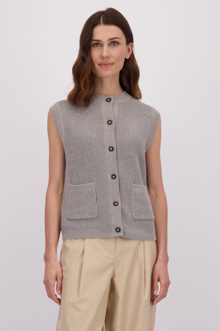 Le devant de Cardigan gris sans manches avec laine de LŌVING pour Femmes