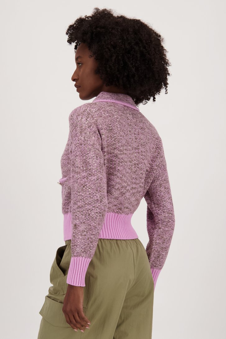 Cardigan in lichtroze en kaki bouclé van Louise voor Dames