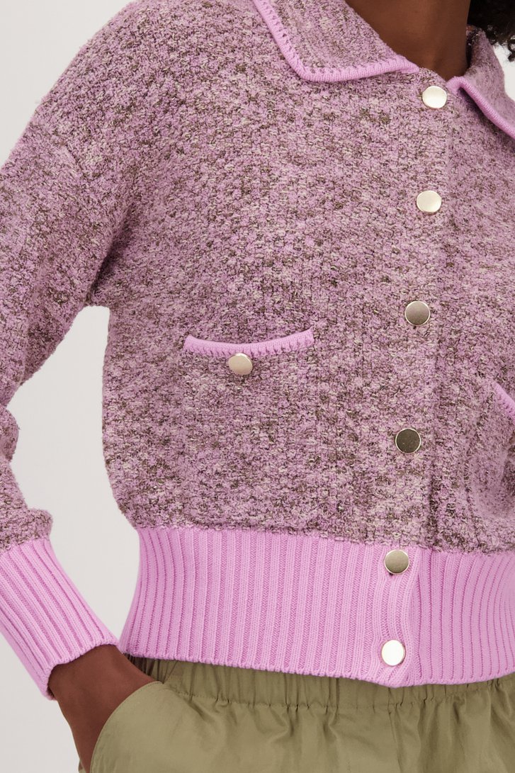 Cardigan in lichtroze en kaki bouclé van Louise voor Dames