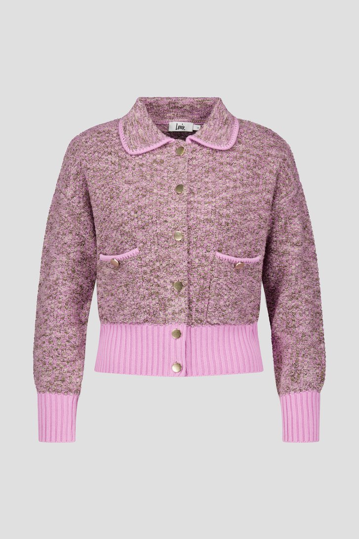 Cardigan in lichtroze en kaki bouclé van Louise voor Dames