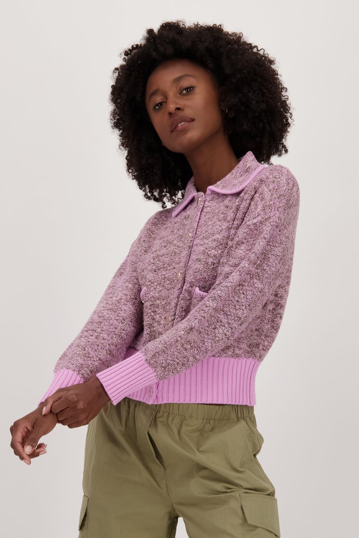Cardigan in lichtroze en kaki bouclé van Louise voor Dames