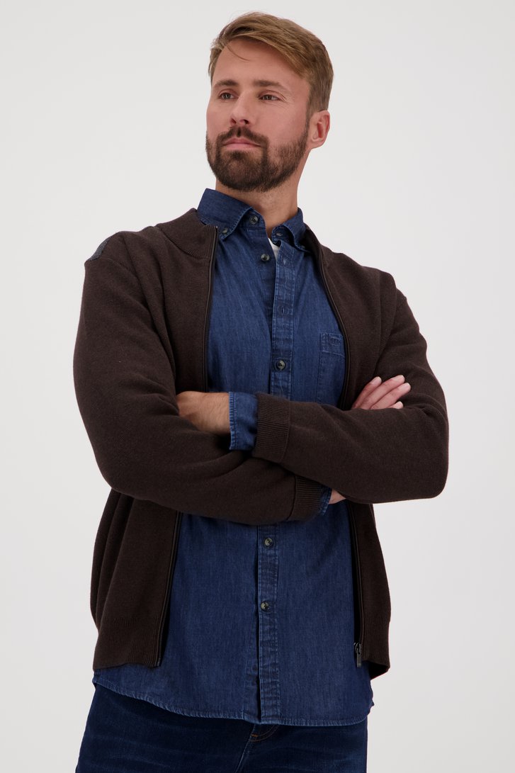 Cardigan marron foncé avec fermeture éclair de Dansaert Blue pour Hommes