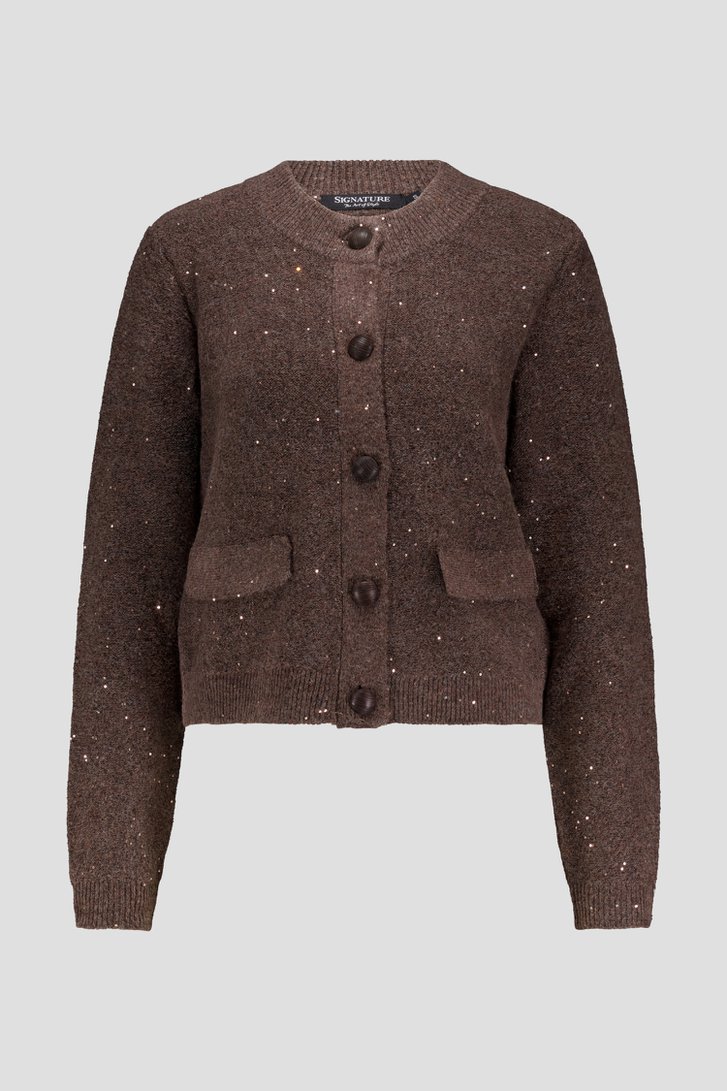 Cardigan marron foncé avec paillettes de Signature pour Femmes