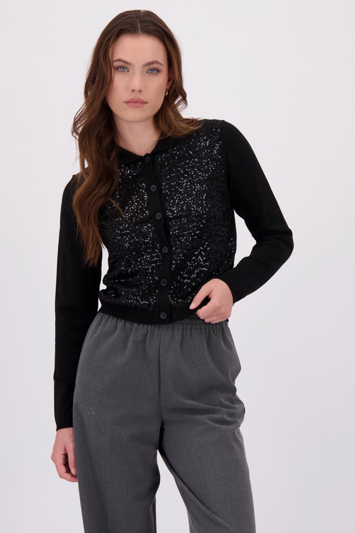 Le devant de Cardigan noir avec paillettes de Geisha pour Femmes