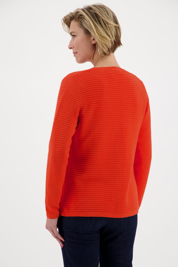 Cardigan orange en tissu texturé côtelé de Claude Arielle pour Femmes