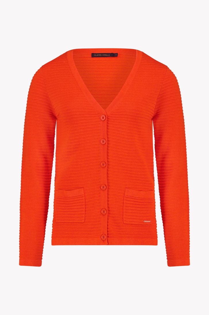 Cardigan orange en tissu texturé côtelé de Claude Arielle pour Femmes