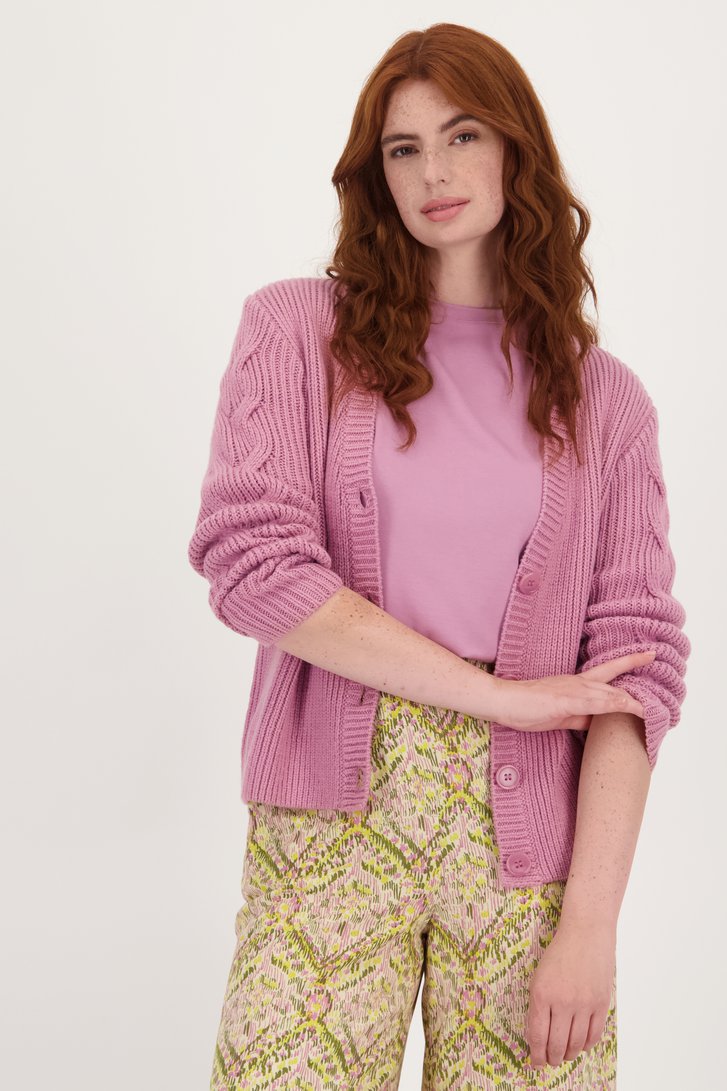 Cardigan rose tricoté avec de la laine de Liberty Loving nature pour Femmes