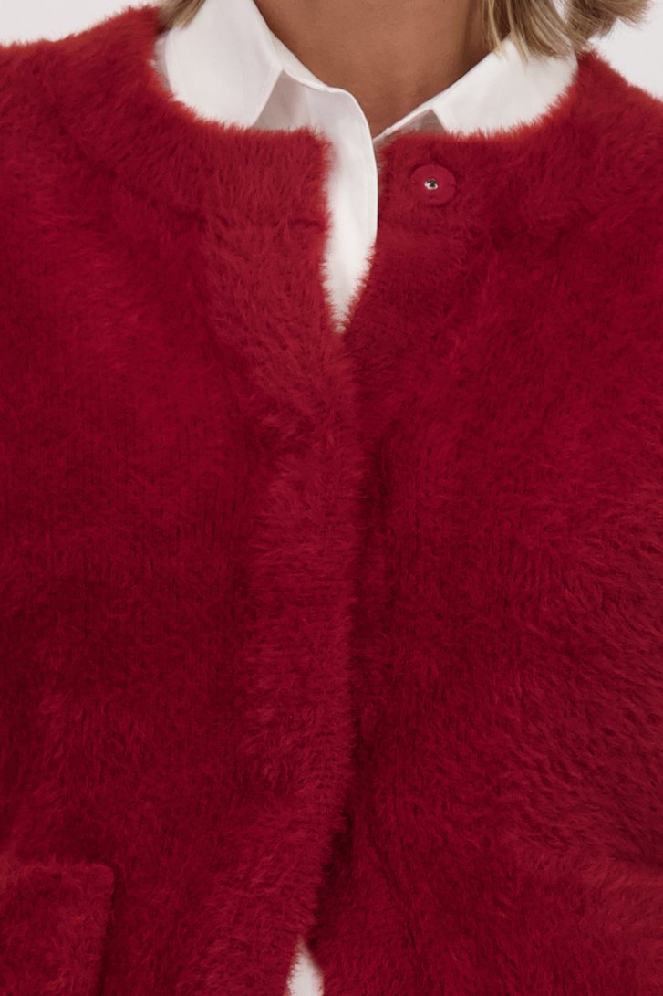Détail de Cardigan rouge bordeaux à manches longues de Claude Arielle pour Femmes