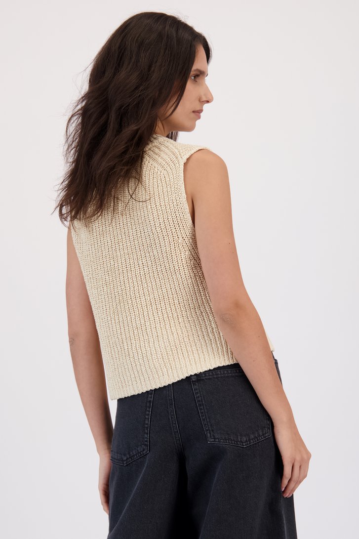 Le dos de Cardigan sans manches beige en maille de Louise pour Femmes