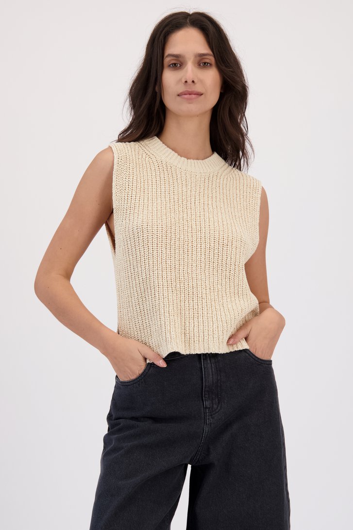 Le devant de Cardigan sans manches beige en maille de Louise pour Femmes
