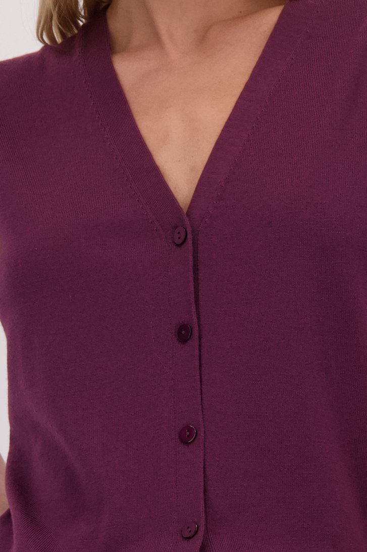 Détail de Cardigan sans manches bordeaux en laine de Liberty Island pour Femmes