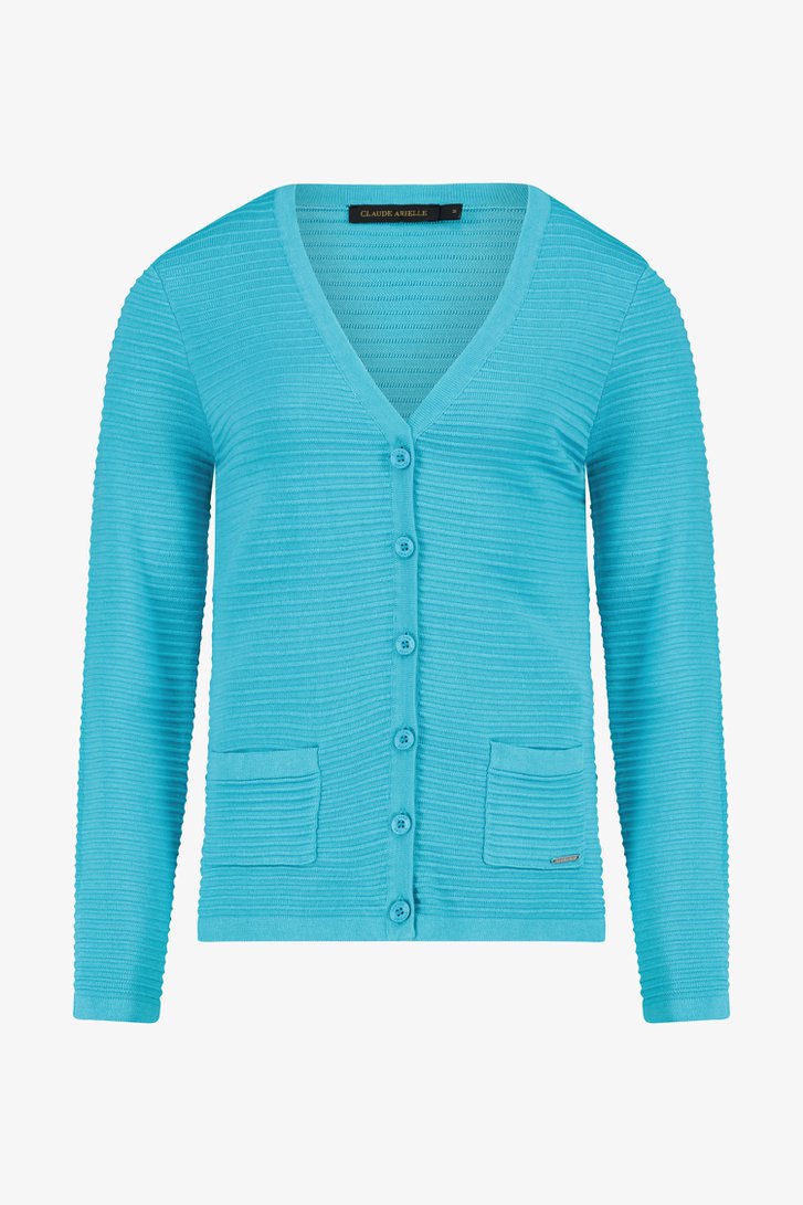 Cardigan turquoise en tissu texturé côtelé de Claude Arielle pour Femmes