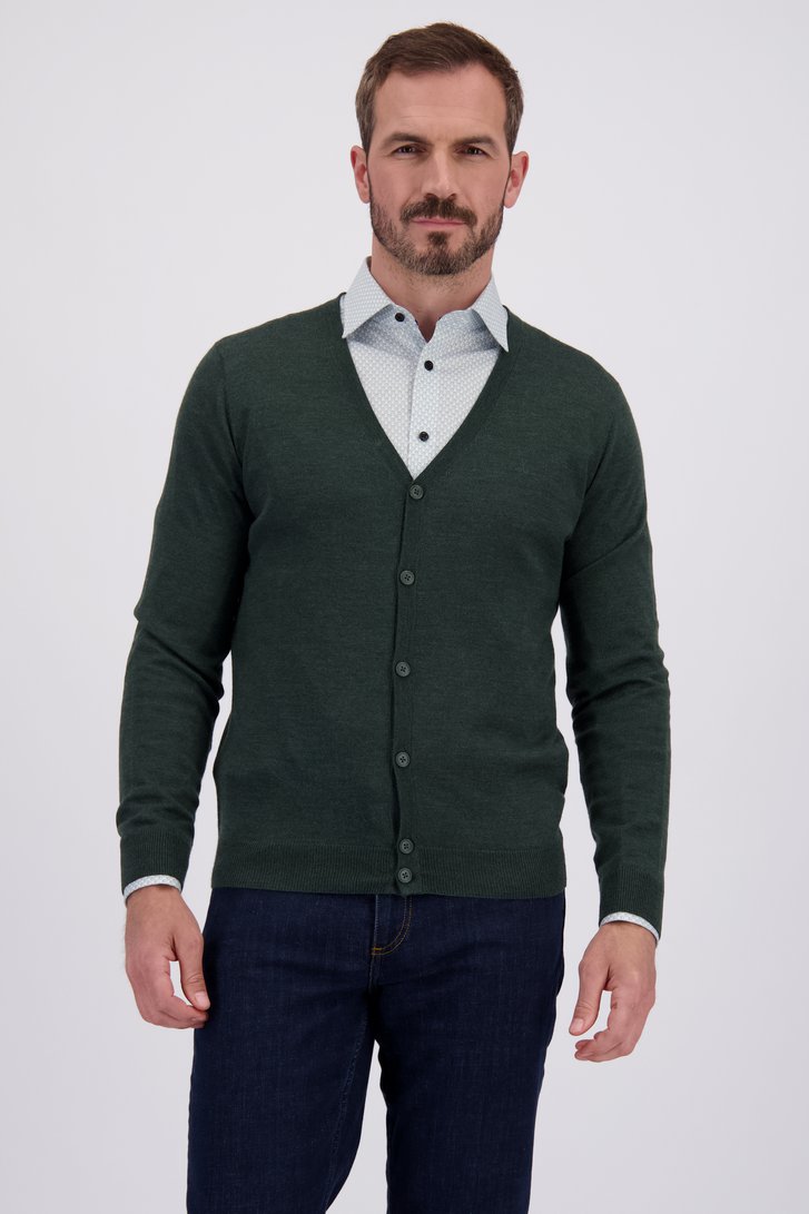 Le devant de Cardigan vert en maille fine de Dansaert Black pour Hommes