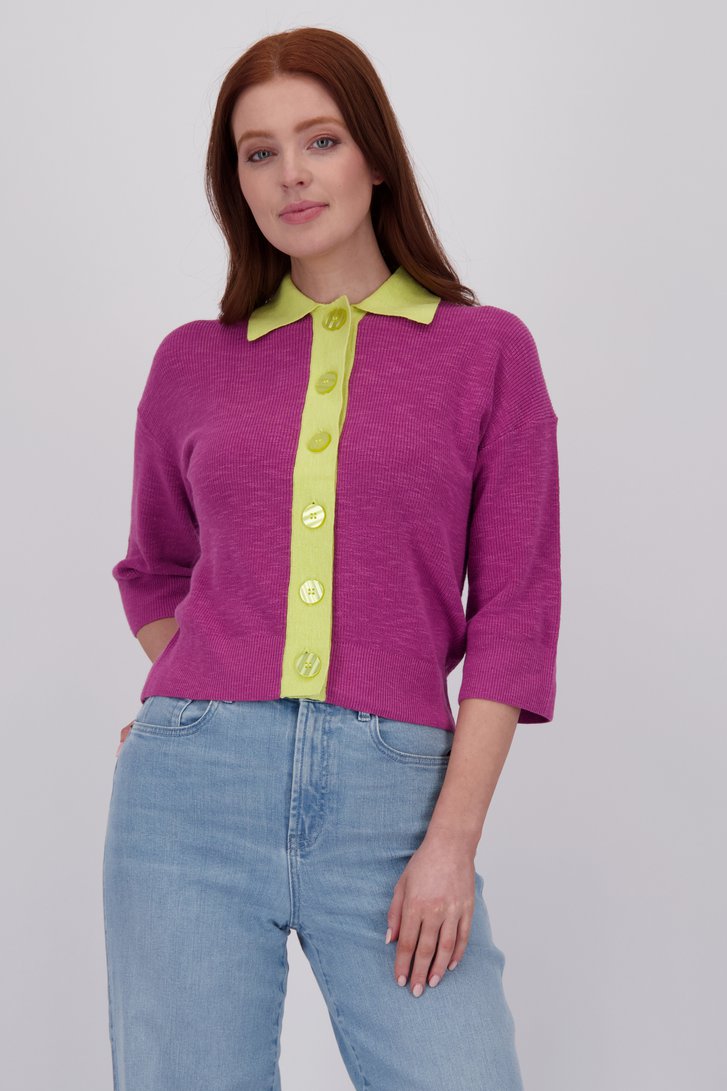 Cardigan violet à manches courtes et boutons de Libelle pour Femmes