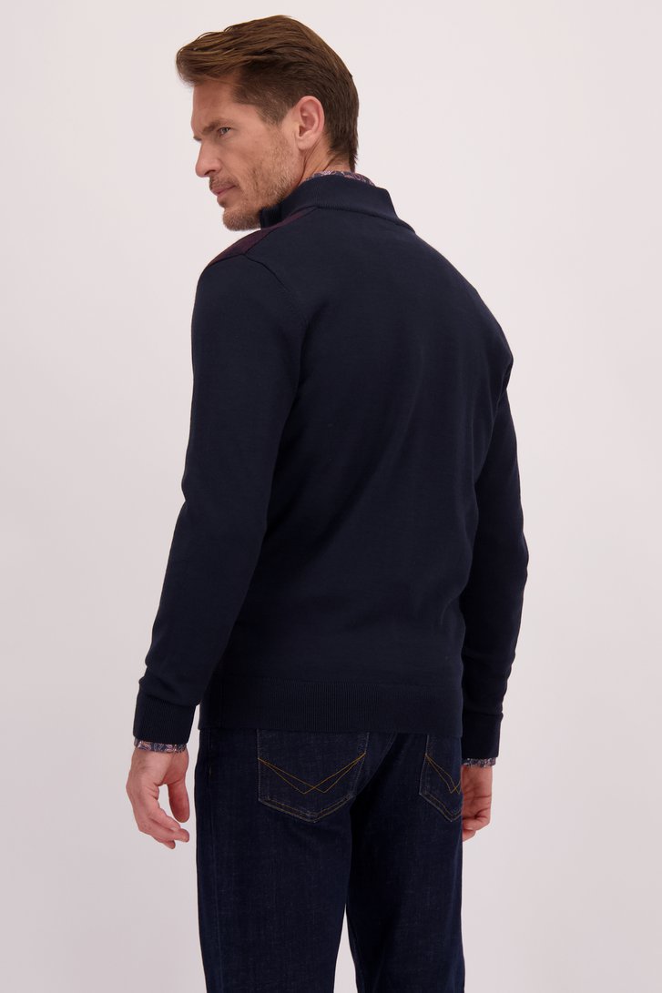 Le dos de Cardigan zippé bleu foncé en laine  de Dansaert Blue pour Hommes