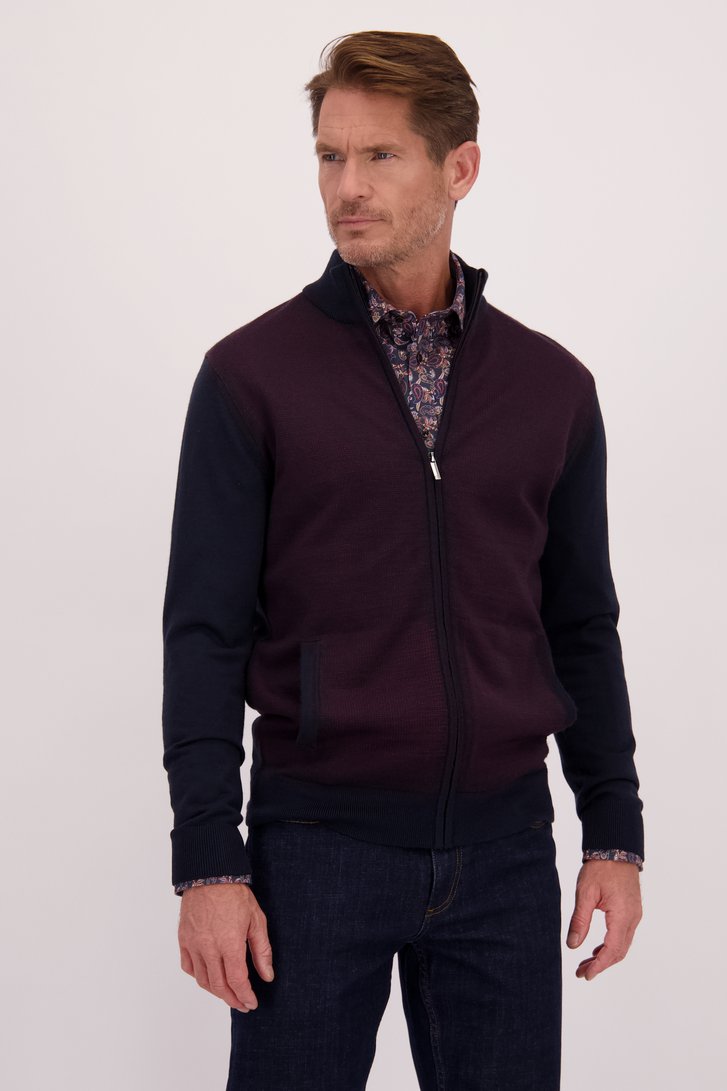 Le devant de Cardigan zippé bleu foncé en laine  de Dansaert Blue pour Hommes