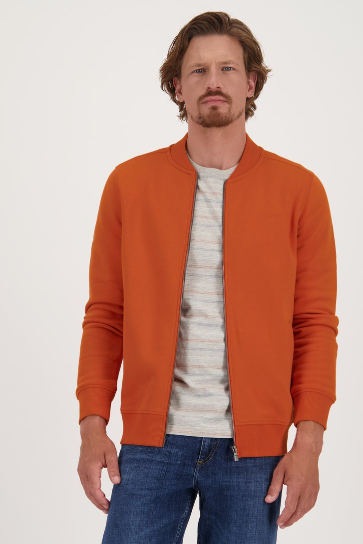 Cardigan zippé doublé orange de Ravøtt pour Hommes