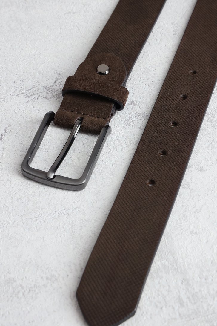 Photo produit 1 de Ceinture en cuir brun à motif à petits carrés de Liberty Island pour Hommes