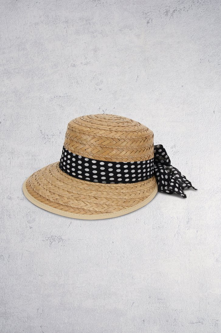 Le devant de Chapeau marron clair avec ruban bleu à pois de Modeno pour Femmes