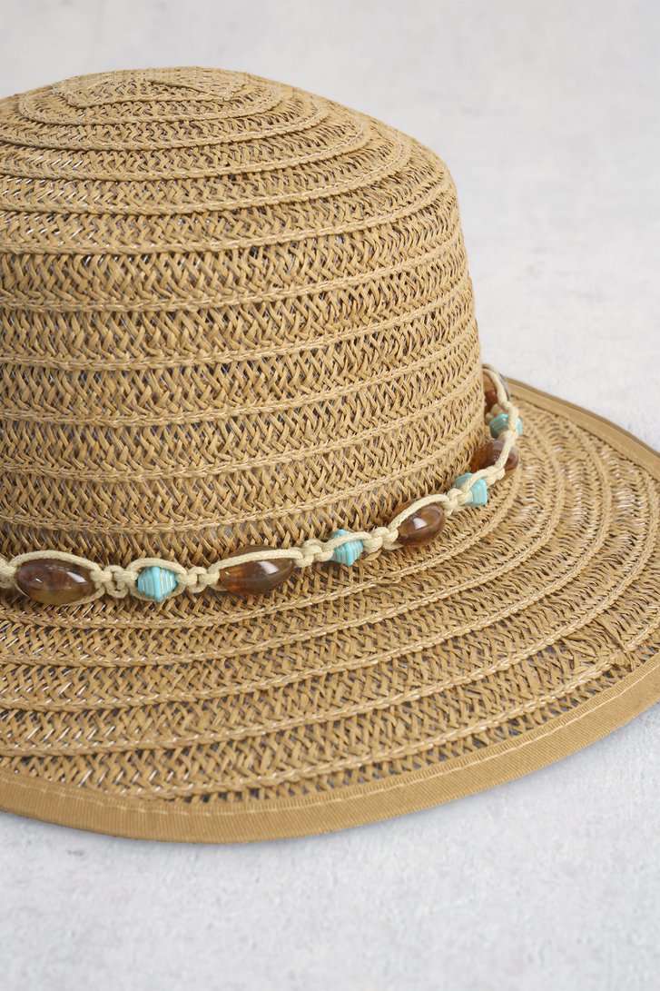 Photo produit 1 de Chapeau tressé beige avec perles brun-bleu de Modeno pour Femmes
